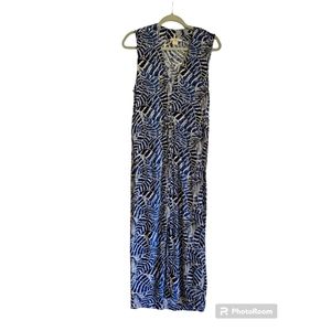 H&M Size 2 Midi Dress Blue Leaf Print Floral‎ V-NECK Long Casual Women’s